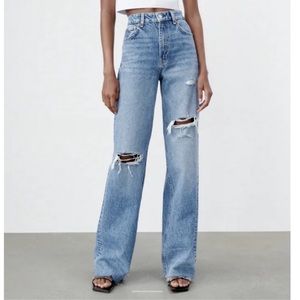 Zara Ripped Wide Leg Jeans High Waist sz 29 8